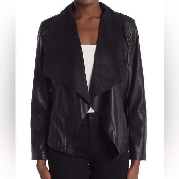 Tahari Jet Black Faux Leather Suede Open Moto Jacket Plus Size 1X - Picture 9 of 9